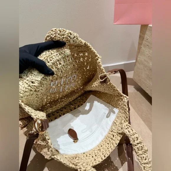 Miu Miu Straw Tote Bag Large Shoulder Bag 31x27cm - Picture 5 of 9